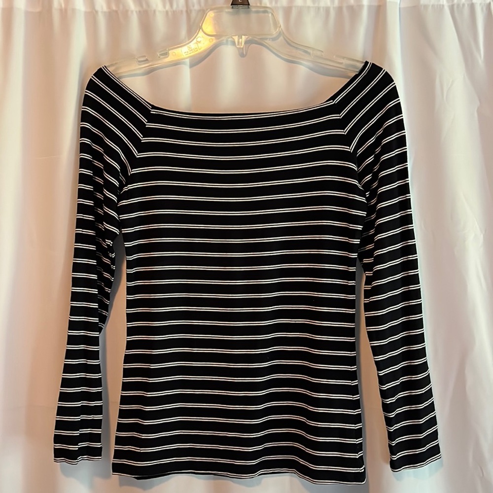 On/off shoulder long sleeve top black and white strip size M